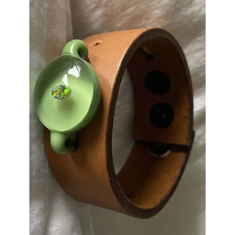 Handblown Glass/Leather Bracelet with Floating Opal